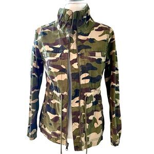 Old Navy Women Jacket XS Green Camo 100% Cotton Full Zip Drawstring Utility